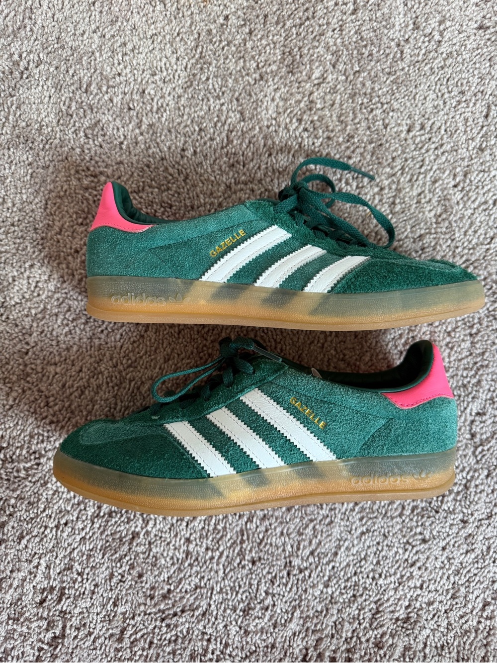 adidas Gazelle Green White Pink Suede Sneakers - Picture 2 of 15